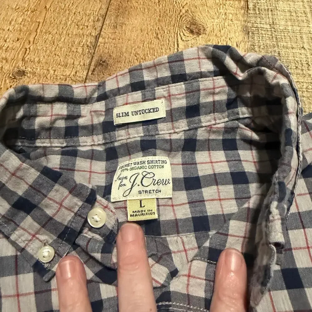 J. Crew Men's Blue Red Plaid Button Down Shirt Sz L Slim Preppy Classic Stretch